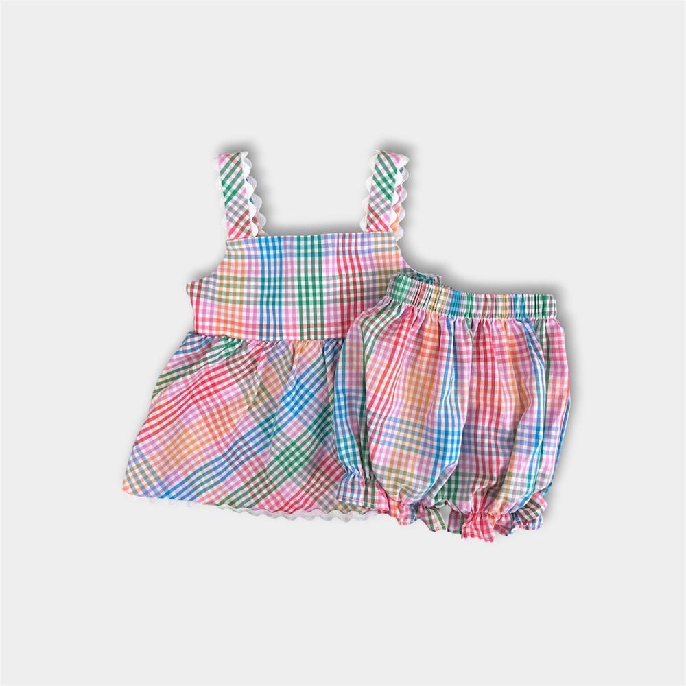 Little English Evie Bloomer Set Preppy Plaid 6 Months